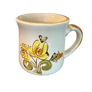 Vintage Mug Floral Stoneware Speckled Casualstone Korea Cup Brown Rim Yellow Mcm